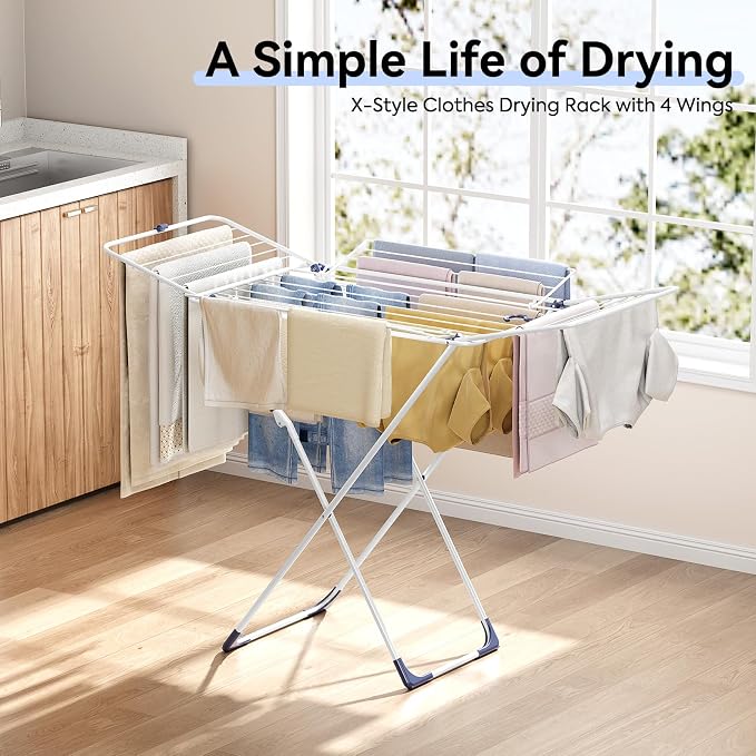 Clothes Drying Rack with 4-Gullwing, 55.12"*37.8"*17.52" | Foldable - Image 5