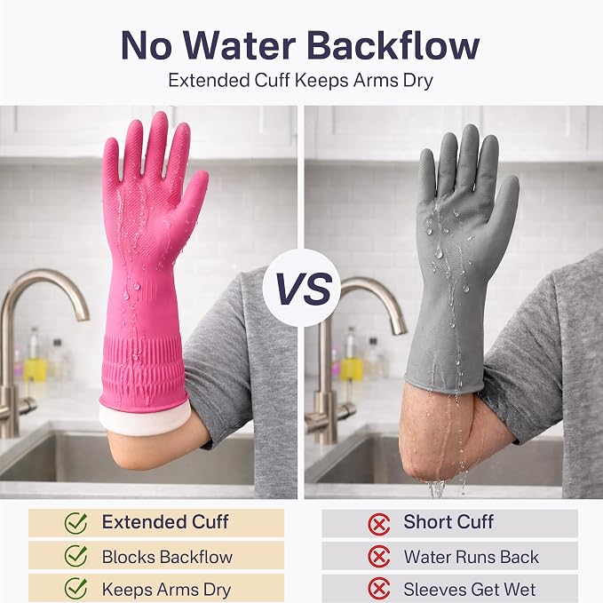Rubber Dishwashing Gloves, Reusable Cleaning Dish Gloves - Image 6