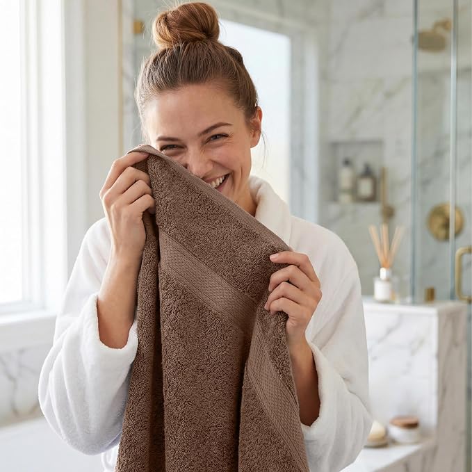 Superior Egyptian Cotton Plush & Absorbent, Bath Towel Set of 4, Chocolate | - Image 8