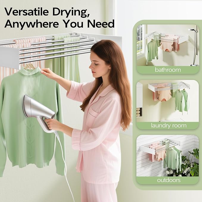 Vikaqi Wall Mounted Clothes Drying Rack 40 inches, Foldable Wall Mount Laundry - Image 5