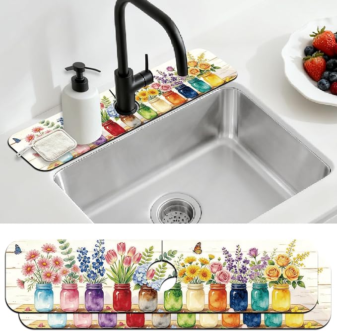 2 Pcs Kitchen Sink Splash Guard Faucet Mat Vase Faucet Mat - Image 8