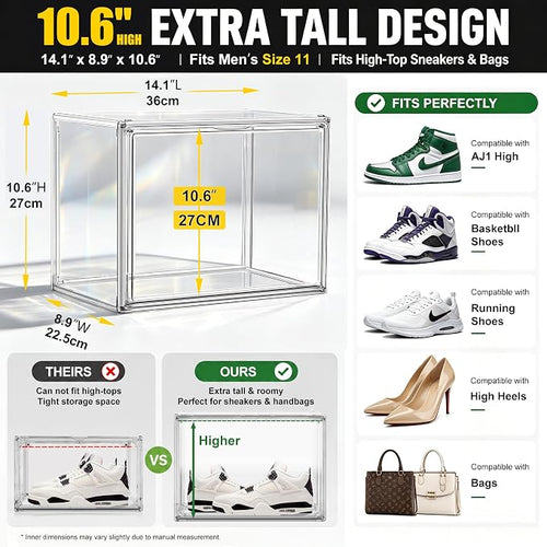 10 Pack Clear High-Top Sneaker Storage Box, Acrylic Shoe Organizer - Image 2