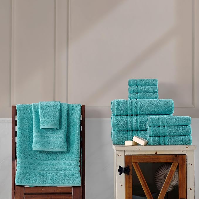 Hawmam Linen Teal Turquoise Bath Towels 4 Pack Soft and Absorbent - Image 4