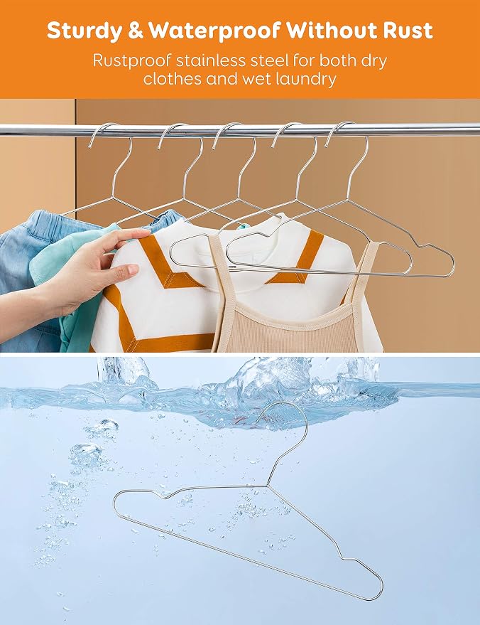 Baby Hangers, 50 Pack Stainless Steel 12.6 Inch Heavy Duty Non-Slip Space - Image 4