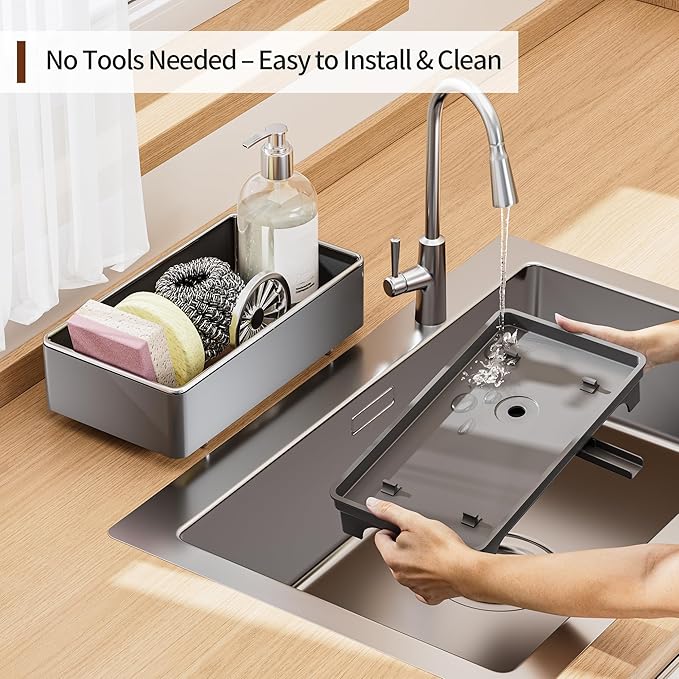 MOUKABAL Sponge Holder for Kitchen Sink, Rustproof Stainless Steel Grey - Image 5