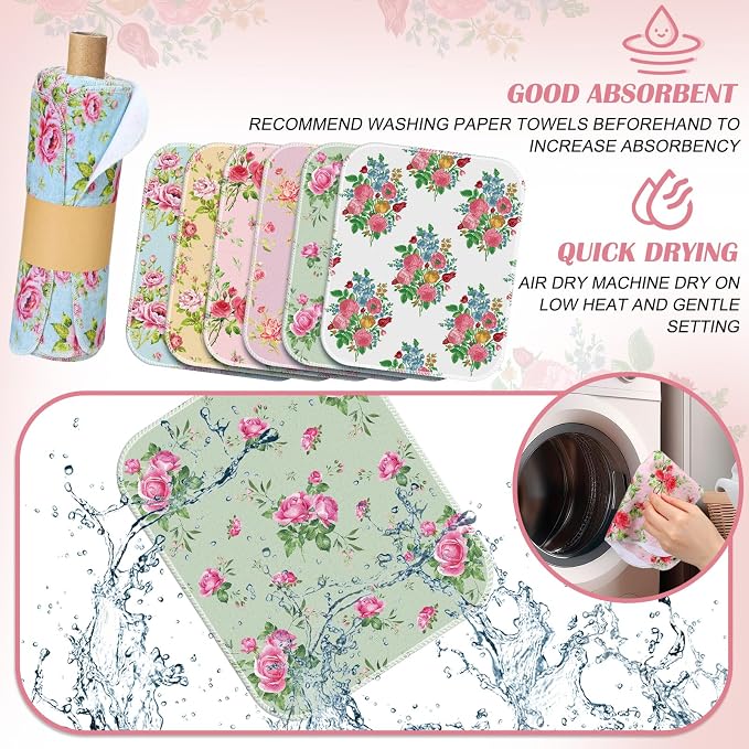 Reusable Kitchen Cloths Cotton Towel, 36 Pack, Countryside Flowers - Image 3