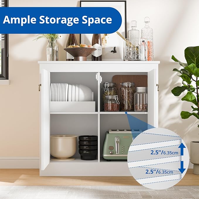 Cozy Castle Buffet Cabinet with Storage - Kitchen Storage Cabinet Wood Console Table Coffee Bar Accent Cabinets for Living Room Dining Room Entryway White 31.5" W