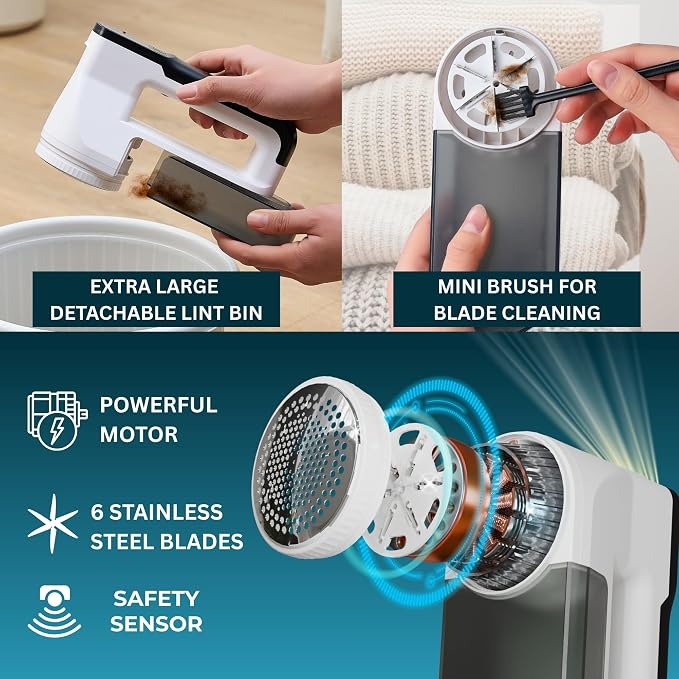True & Tidy XL Rechargeable Fabric Shaver & Fuzz Remover w/Built-in Light - Image 5