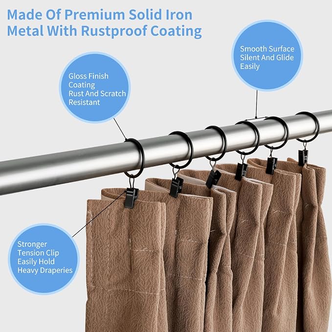 Curtain Rings with Clips, 42 Pack Metal Drapery Rings with Clips Hooks Hangers - Image 5