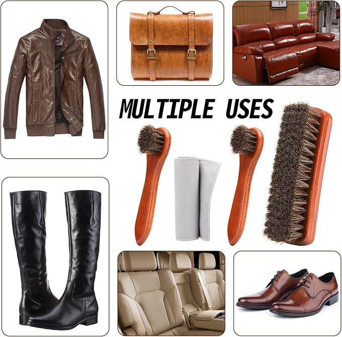 Unekez 4-Piece Horsehair Shoe Brush Shine Kit, Shoe Polish Kit, Leather Shoes - Image 6