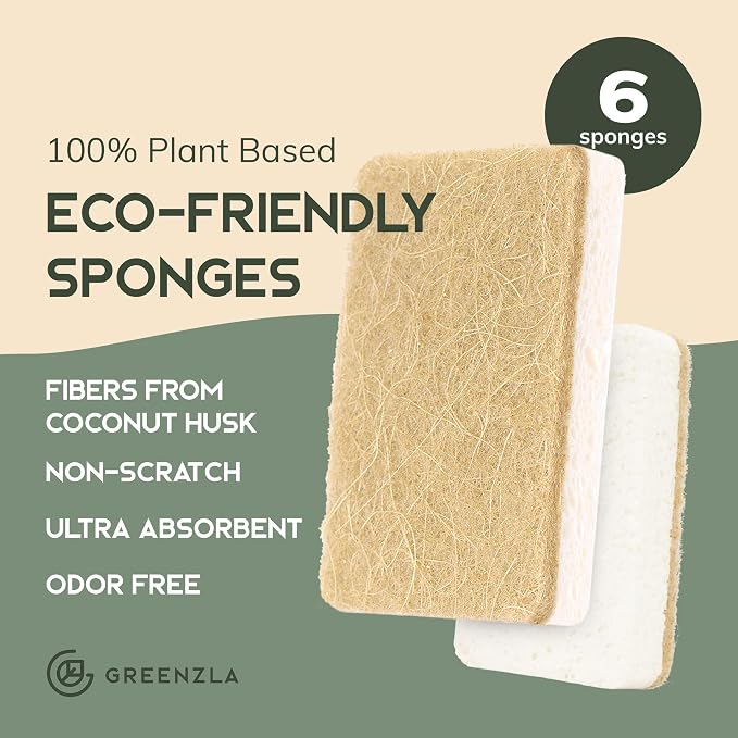 GREENZLA 6 Pack Kitchen Sponges | Non-Scratch Hemp & Sisal | Dual-sided: - Image 2