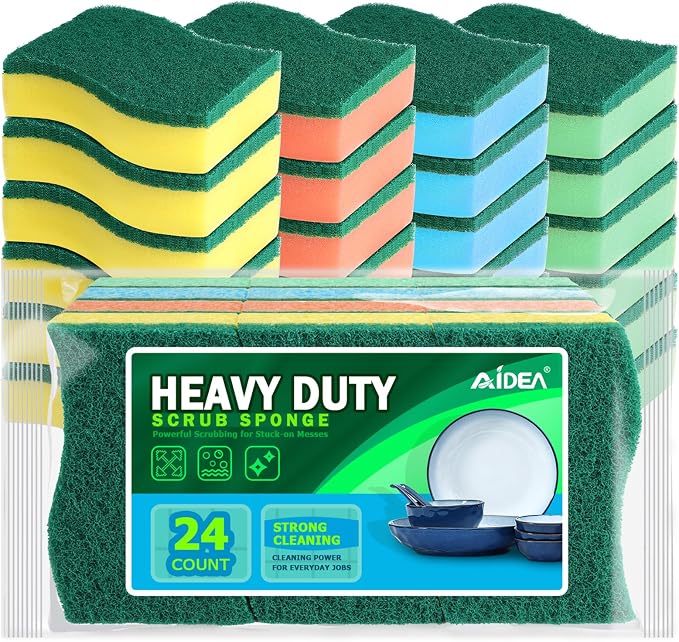 AIDEA Sponges Kitchen, 24-PK Heavy Duty Dish Sponges Kitchen, Scrub Sponges | by AIDEAHOME