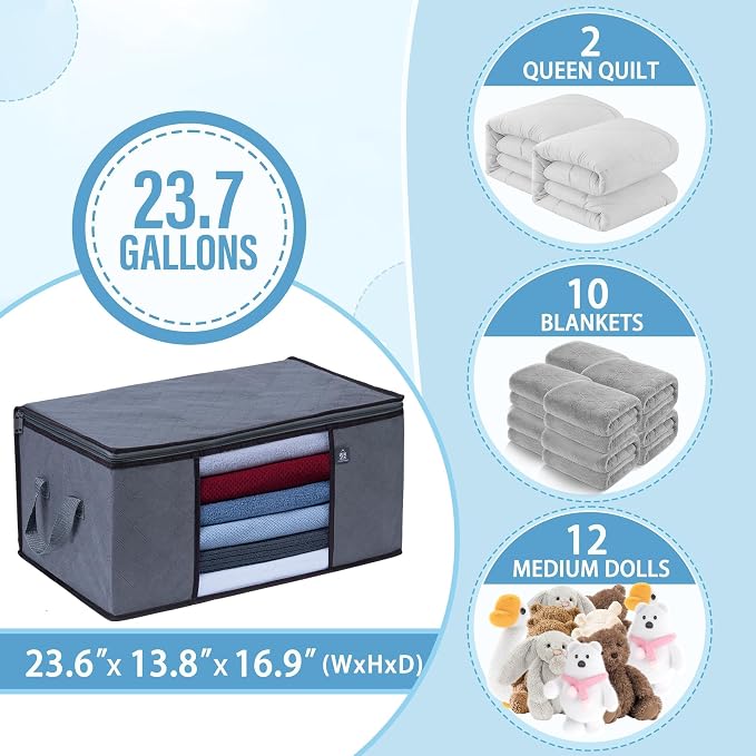 VENO 3 Pack Extra Large Clothes Storage Bag w/Reinforced Handle 24 Gallon | - Image 4