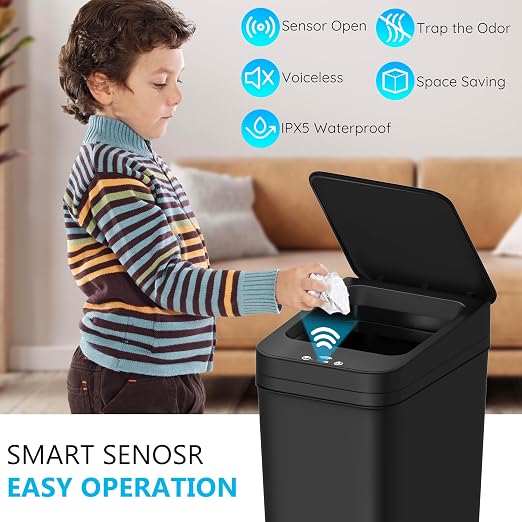Bathroom Small Trash Can with Lid, Automatic Garbage Can, 2.6 Gallon | 3 Pack - Image 2