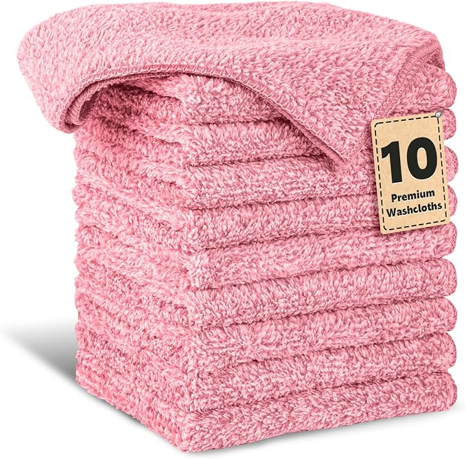 10 Pack Premium Washcloths, Highly Absorbent and Super Soft Face Towels | by TEAWOO