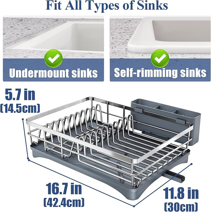 SNTD Dish Drying Rack for Kitchen Counter, 11.8" W x 16.7" L, Large Capacity - Image 5
