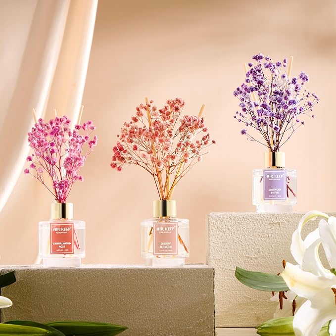 Reed Diffuser Set of 3, Lavender Thyme Sandalwood Rose Cherry Blossom Oil Reed - Image 4