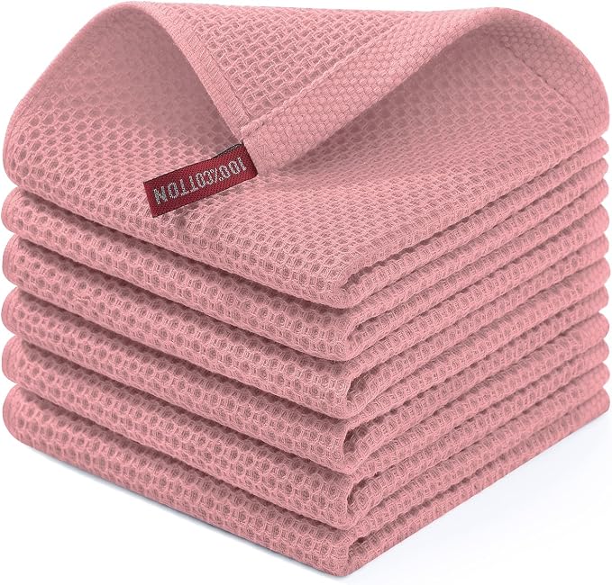 Homaxy 100% Cotton Waffle Weave Kitchen Dish Cloths 6-Pack, Dried Rose | 12 x by Homaxy