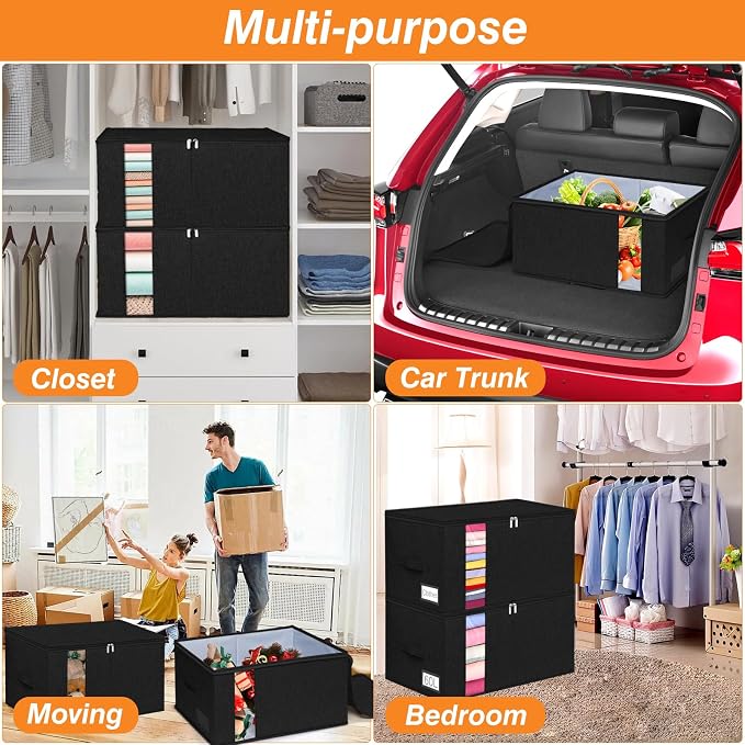60L Rigid-Sided Blanket Storage Bags, 2 Pack, Stackable Design, - Image 6