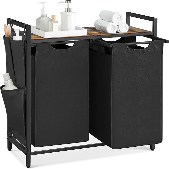 VASAGLE Laundry Hamper with Shelf, 2 Pull-Out Bags, 2 x 12.1 Gallons by Unknown