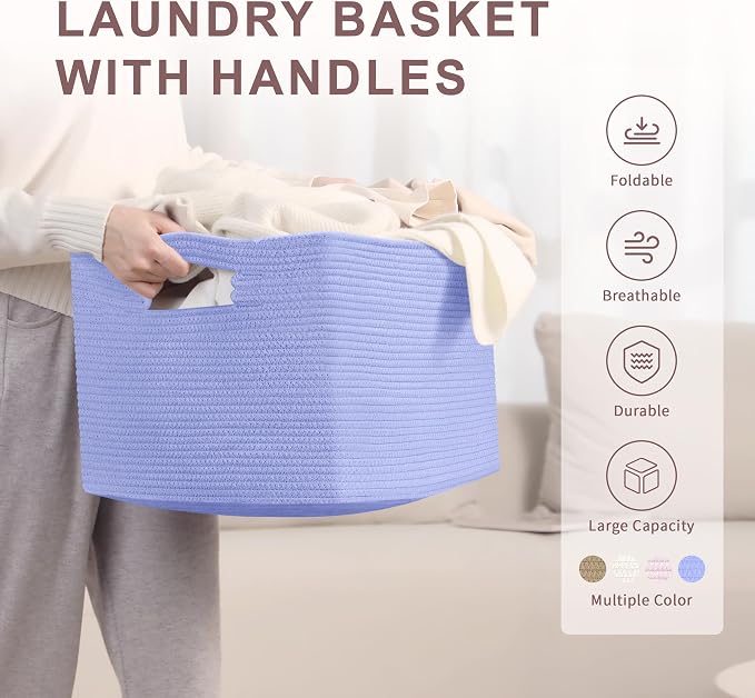 60L Woven Laundry Basket Hamper - Image 4