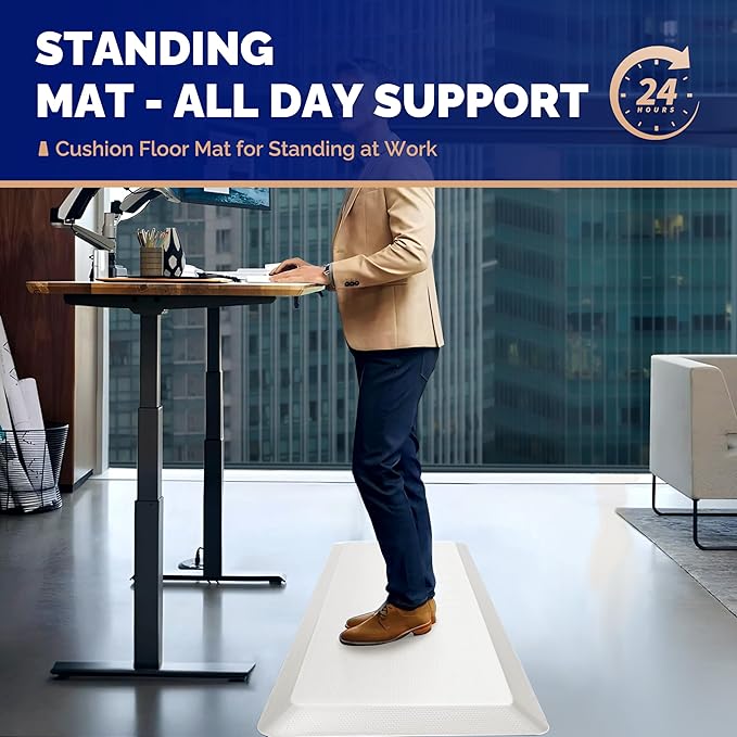 FEATOL Anti Fatigue Mats for Standing, 9/10 Extra Thick Ergonomic Standing Desk Mat, Comfort & Durable Memory Foam Standing Mat at Home,Office All Day (20" x 48", White, 1PC)