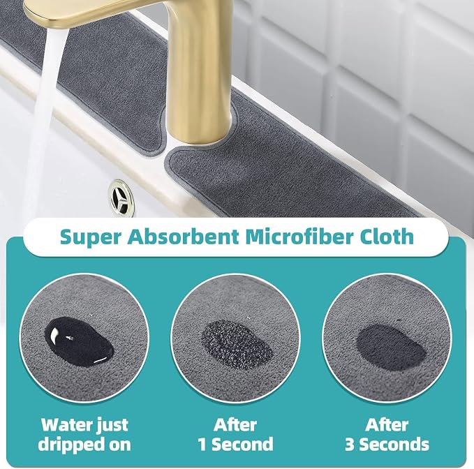 PoYang 2 Pack Faucet Mat for Kitchen Sink Splash Guard, Long 24x5.1 Inch | - Image 3