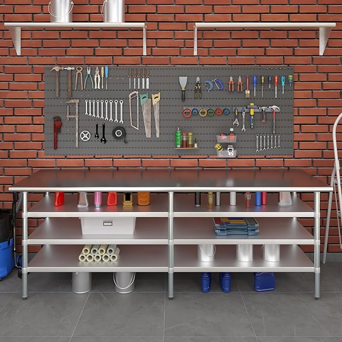 30 in. x 96 in. Stainless Steel Work Table with Three Bottom Shelves | NSF Kitchen Prep Table | Utitly Metal Table
