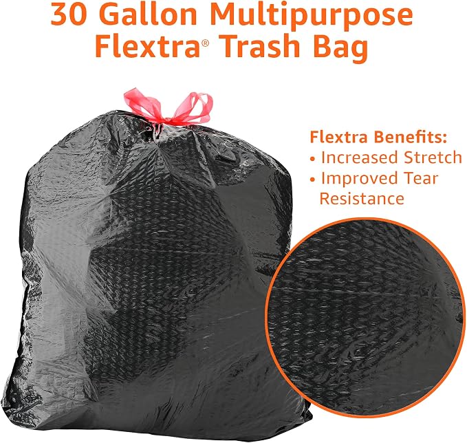Amazon Basics 30 Gallon Flextra Strength Multipurpose Drawstring Trash Bags - Image 4