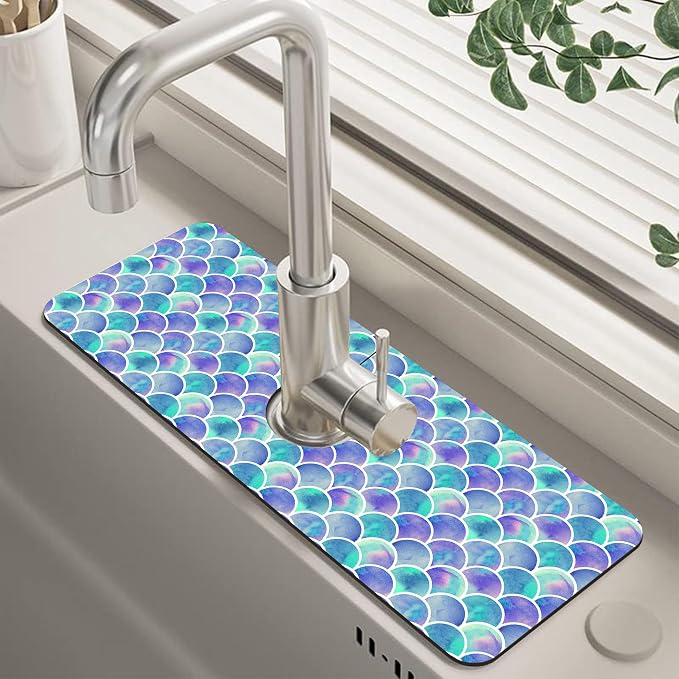 Watercolor Rainbow Scales Sink Faucet Absorbing Mat Sink Splash Guard Faucet by Unknown