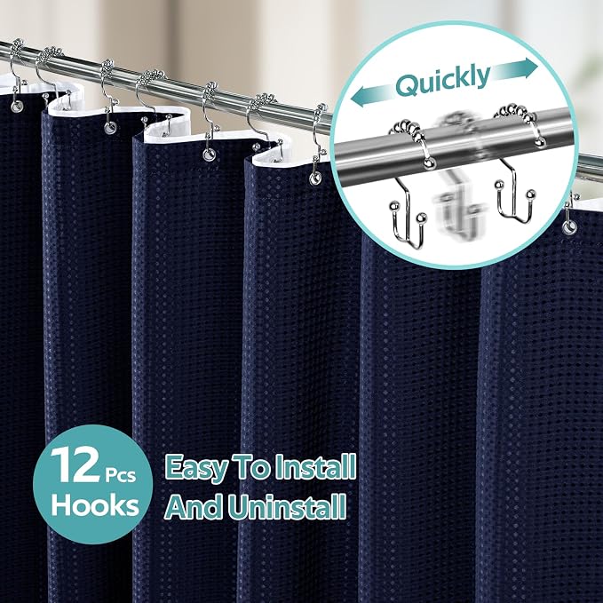 Vipfree 3 in 1 Shower Curtain Set, Waffle Shower Curtain and Liner Set - Image 2