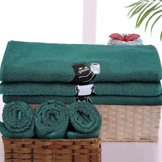 3 Pcs Cat Hand Towels for Bathroom Decor | Embroidered Black Cat Design - Image 6