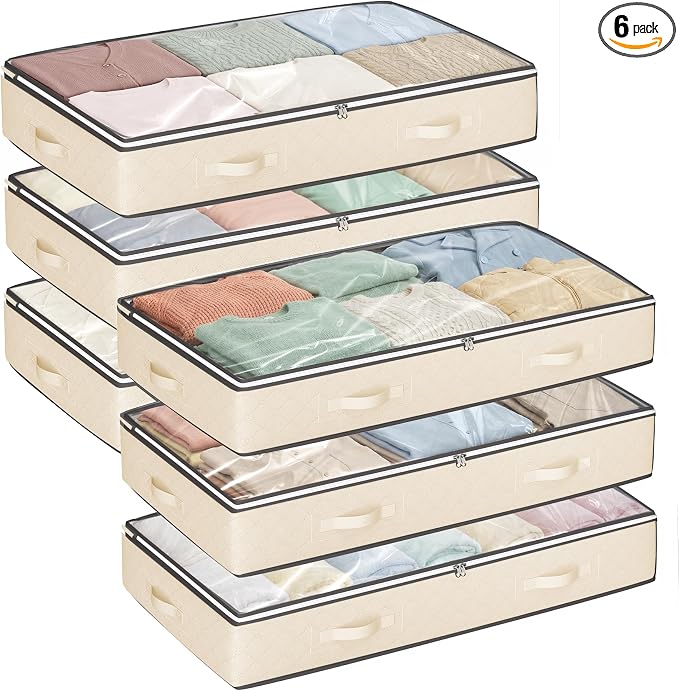 6 Pack 95L Under Bed Storage Containers Beige | Underbed Storage Bags by BuddingJoy-BuildaJoyfulLifeforYou