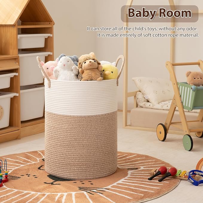 OIAHOMY 80L Nursery Hamper Laundry Basket Laundry Hamper Brown/White - Image 3