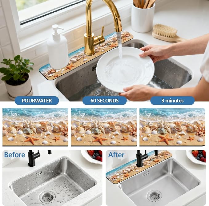 2 Pcs Kitchen Sink Splash Guard Faucet Mat Waves Pattern Faucet Mats - Image 5