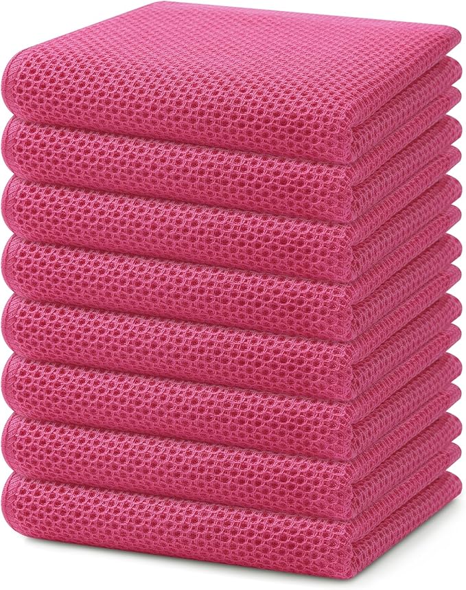 Homaxy 100% Cotton Waffle Weave Kitchen Dish Towels 8-Pack, Hot Pink | 13 x 28 by Homaxy