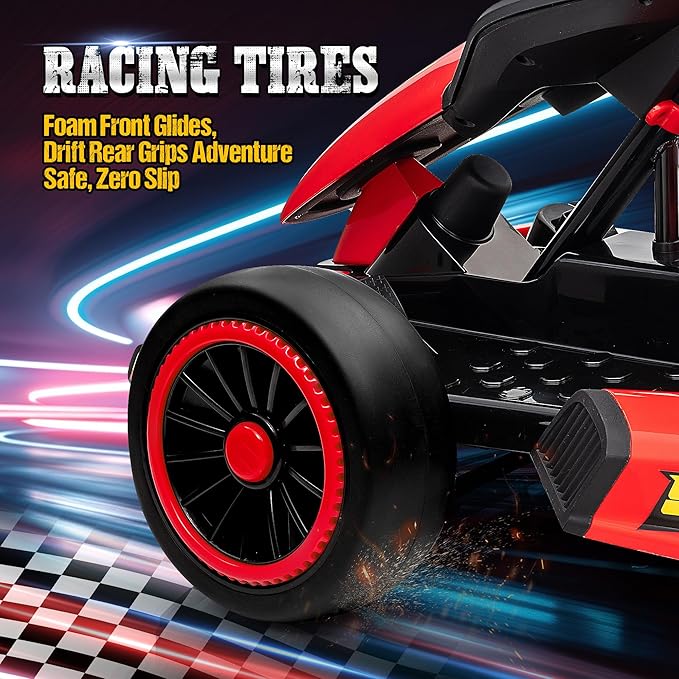 24V Electric Go Kart for Kids, Drift Kart with 400W Motors, EVA Tires, Max Speed 8.1 MPH, Music, Wireless, Electric Drifting Cart Outdoor Ride on Toy for Kids Ages 6+ (Red)