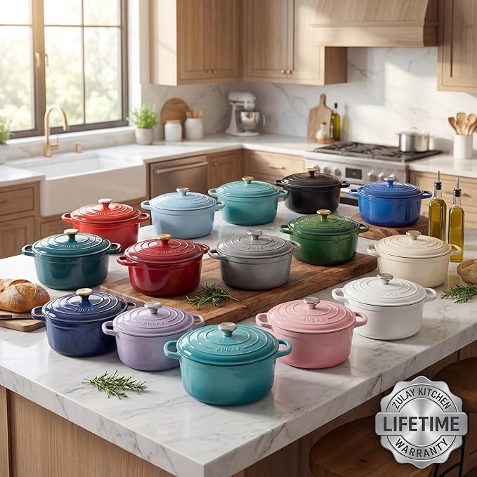 Zulay Kitchen 6 Quart Enameled Cast Iron Dutch Oven Pot with Lid – Premium Durability & Oven Safe up to 500°F – Heavy Duty Cookware Perfect for Bread Baking, Stews, Braising & Roasting – Emerald