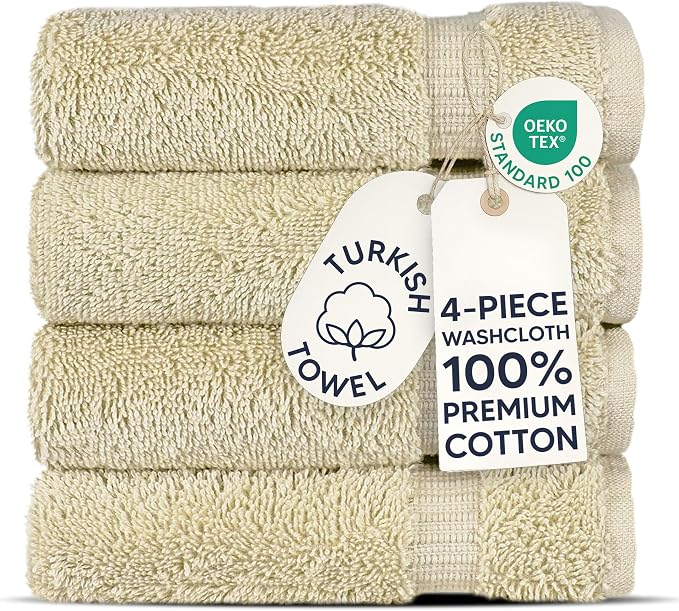 Chakir Turkish Linens 100% Cotton 4-Pack Washcloths 13x13, Cream | Premium by ChakirTurkishLinens