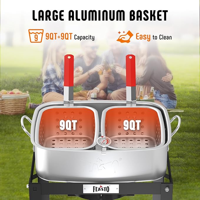 18 QT Fish Fryer with 2 Inner Baskets for Outdoor Cooking, Outdoor Aluminum Propane Deep Fryer Pot and Basket for Frying Fish, Chicken Wings, French Fries, and Seafood