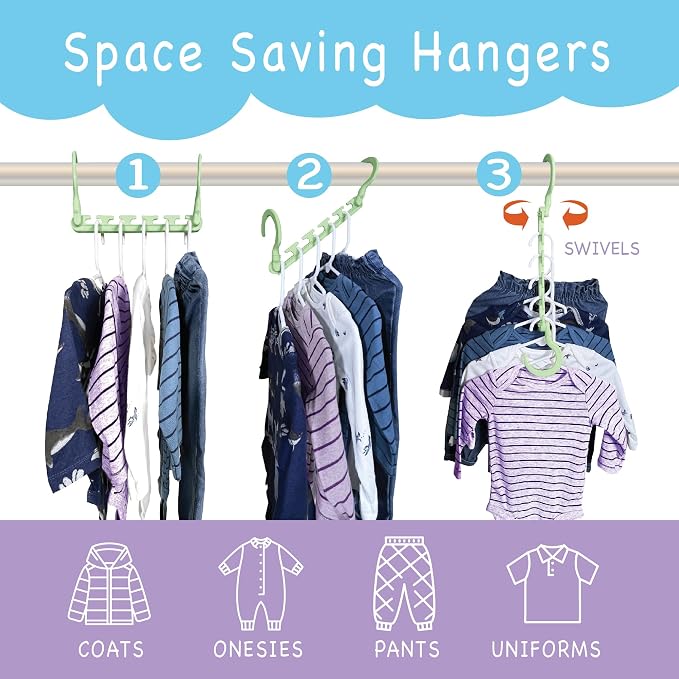 Max Space Saving Hangers, 360° Hooks, Pastel Green | Assembled cascading hangers - Image 2