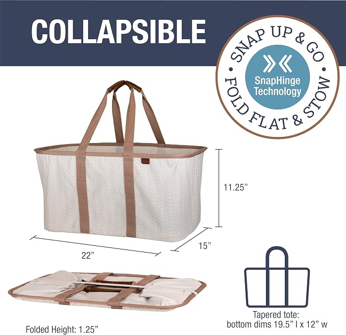 Collapsible Fabric Laundry Basket Tote Premium, Herringbone, 2 Pack - Image 2