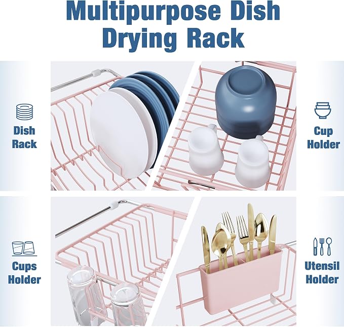 JASIWAY Pink Dish Drying Rack in Sink - Image 7
