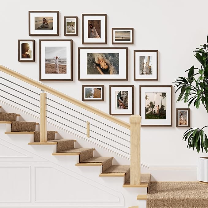 Vittanly 8x10 Picture Frame Set of 2, Solid Wood Frame for Wall or Tabletop, Display Photo 5x7 with Mat or 8x10 without Mat, Brown