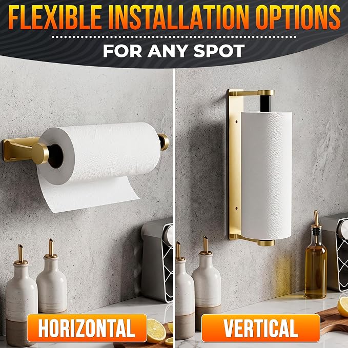Gold Paper Towel Holder Under Cabinet, Space-Saving - Image 7