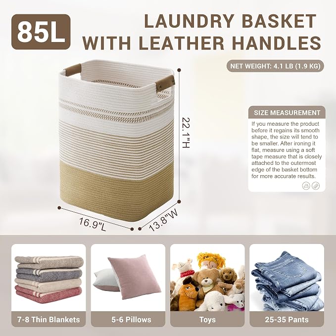 85L Tall Woven Laundry Basket Hamper - Image 2