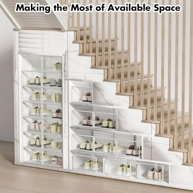 Foluck Shoe Storage Box, 15 Pack Clear Plastic Stackable Organizer - Image 7