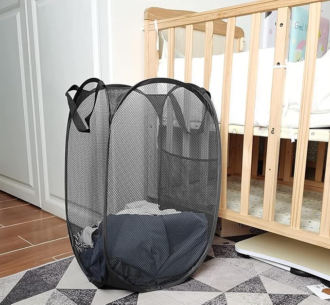 Larpur Popup Mesh Laundry Basket, Collapsible and Portable Clothes Washing - Image 4