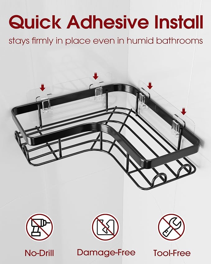 Sakugi Corner Shower Caddy, Soap Holder & Hooks - Image 6