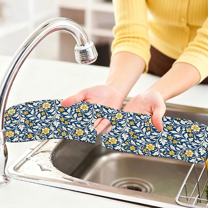 2Pcs Vintage Leaves Kitchen Sink Splash Guard Faucet Mat Scrolling Vines - Image 6